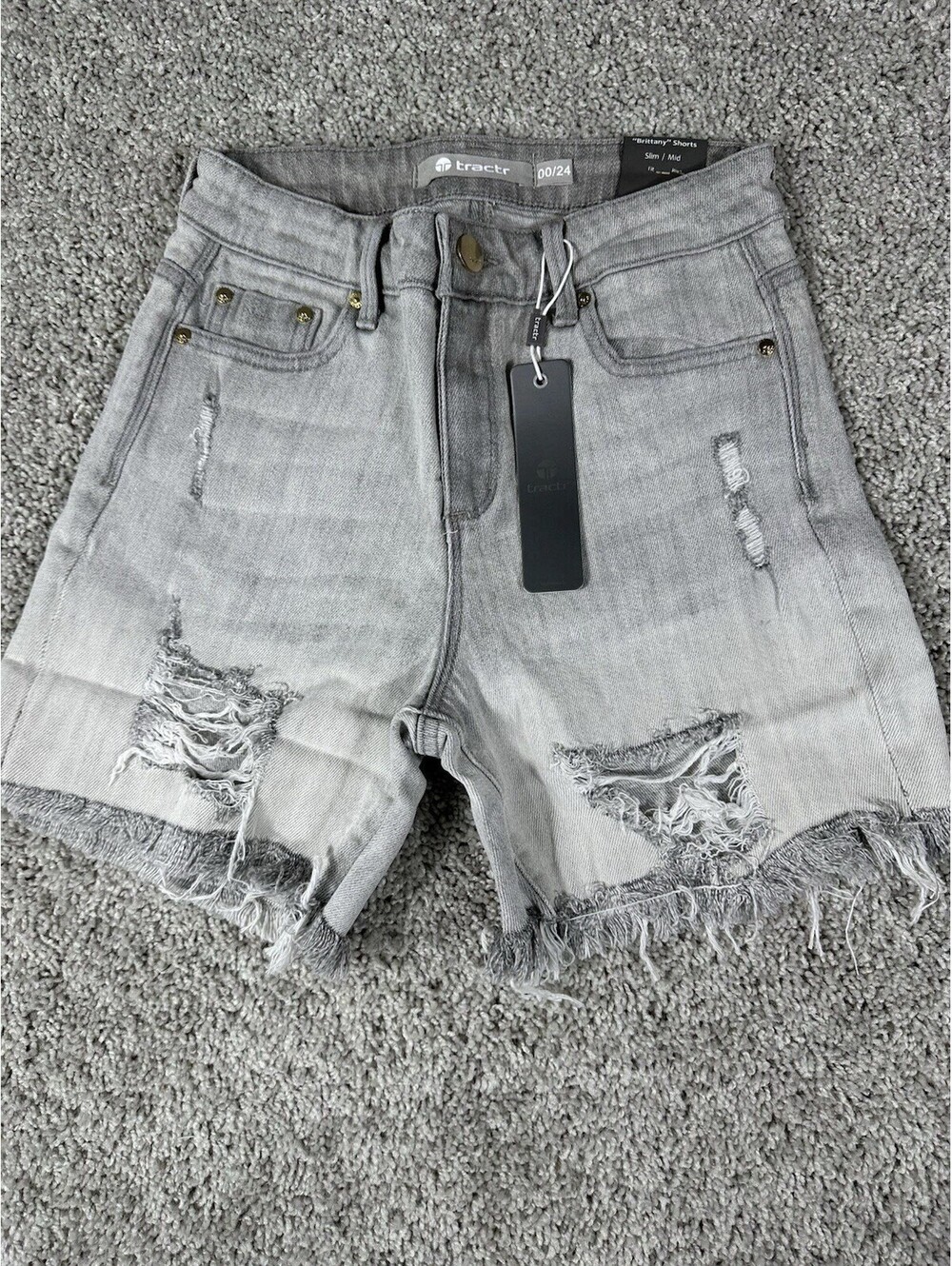Tractr Brittany Shorts Sz 00 24 Blue Denim Slim Fit Mid Rise Distressed NWT